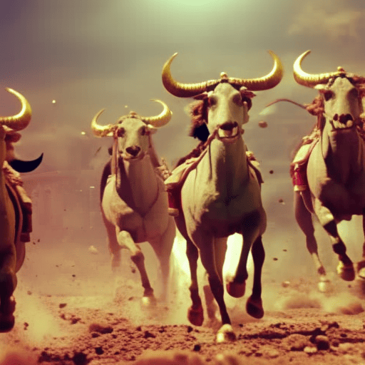 An image showcasing the twelve zodiac signs amidst iconic historical events: Aries charging into battle, Taurus building ancient wonders, Gemini aiding the discovery of the New World, and more